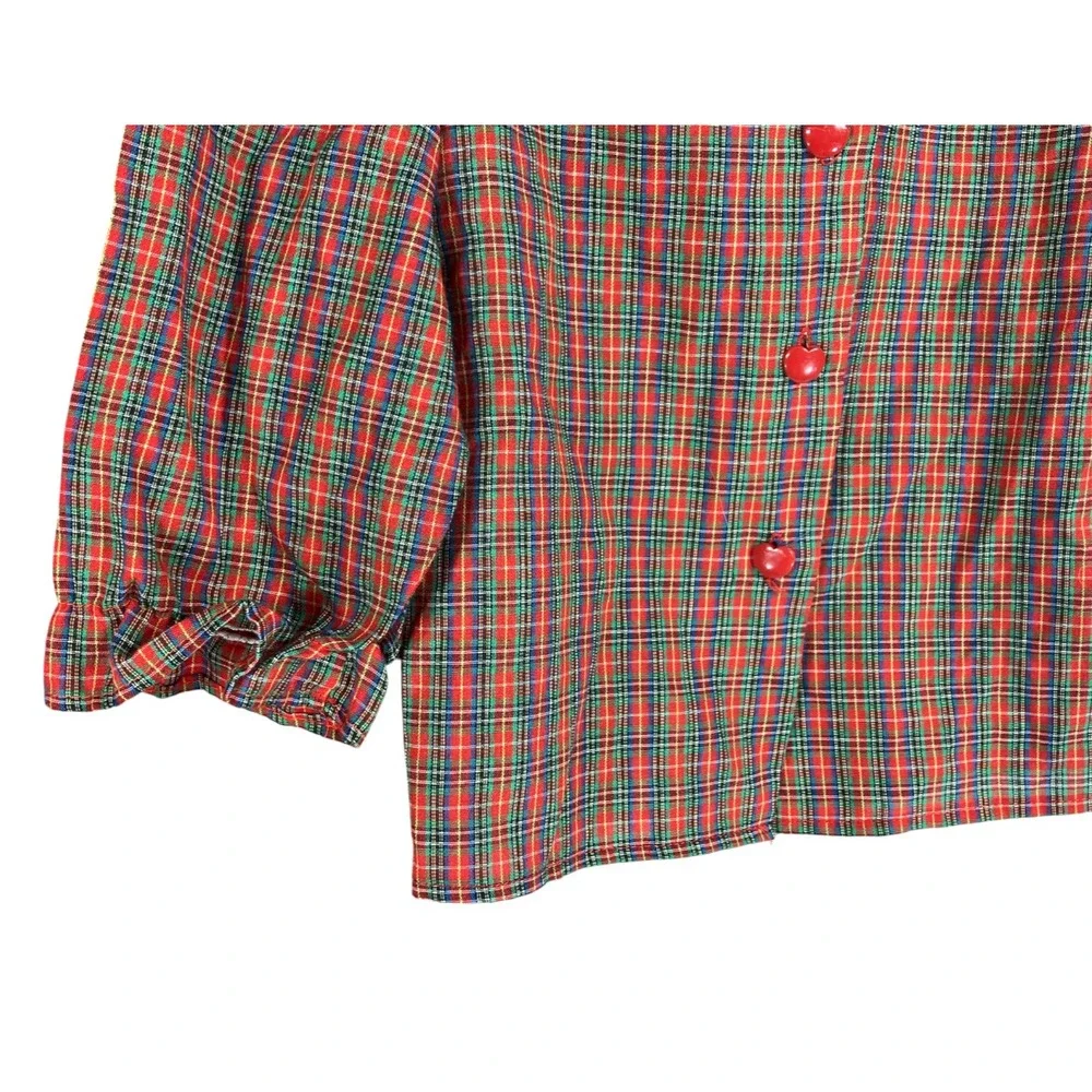 VTG Health-Tex Outfit Set RED CORDUROY PANTS Plaid Shirt w/Lace Collar Hearts 2T